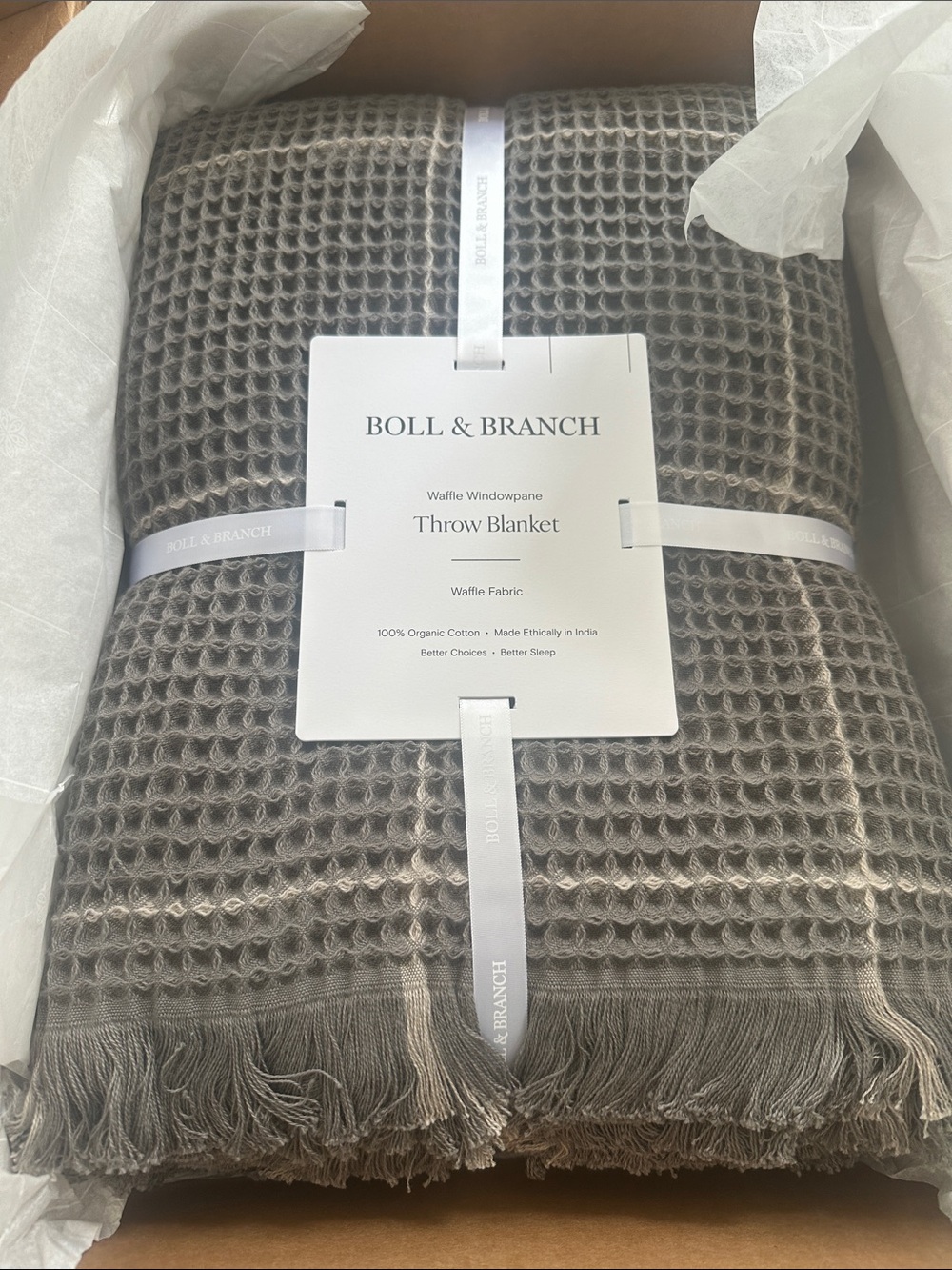 Boll & Branch Waffle Knit Blanket - Stone/Pewter